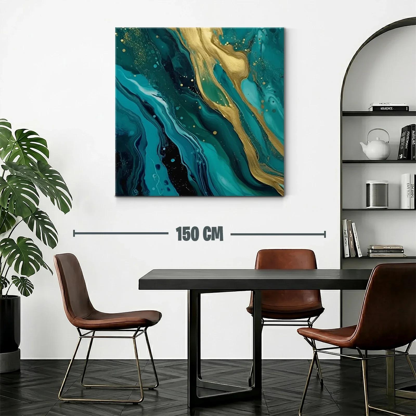Cuadro abstracto con tonos turquesa y dorados brillantes — miniatura 2