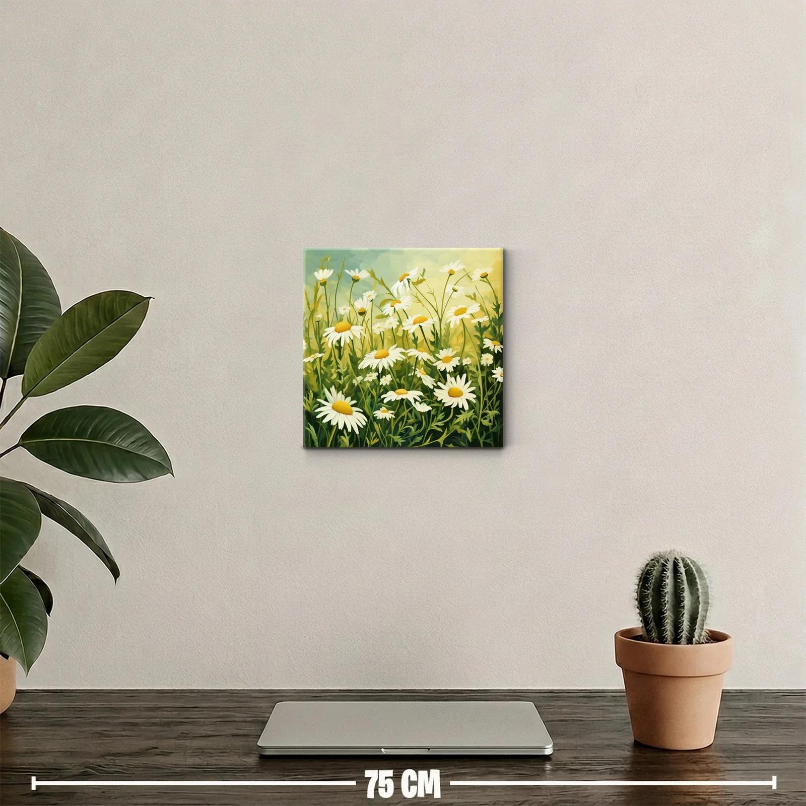 Cuadro decorativo con campo de margaritas en tonos verdes y amarillos — miniatura 2