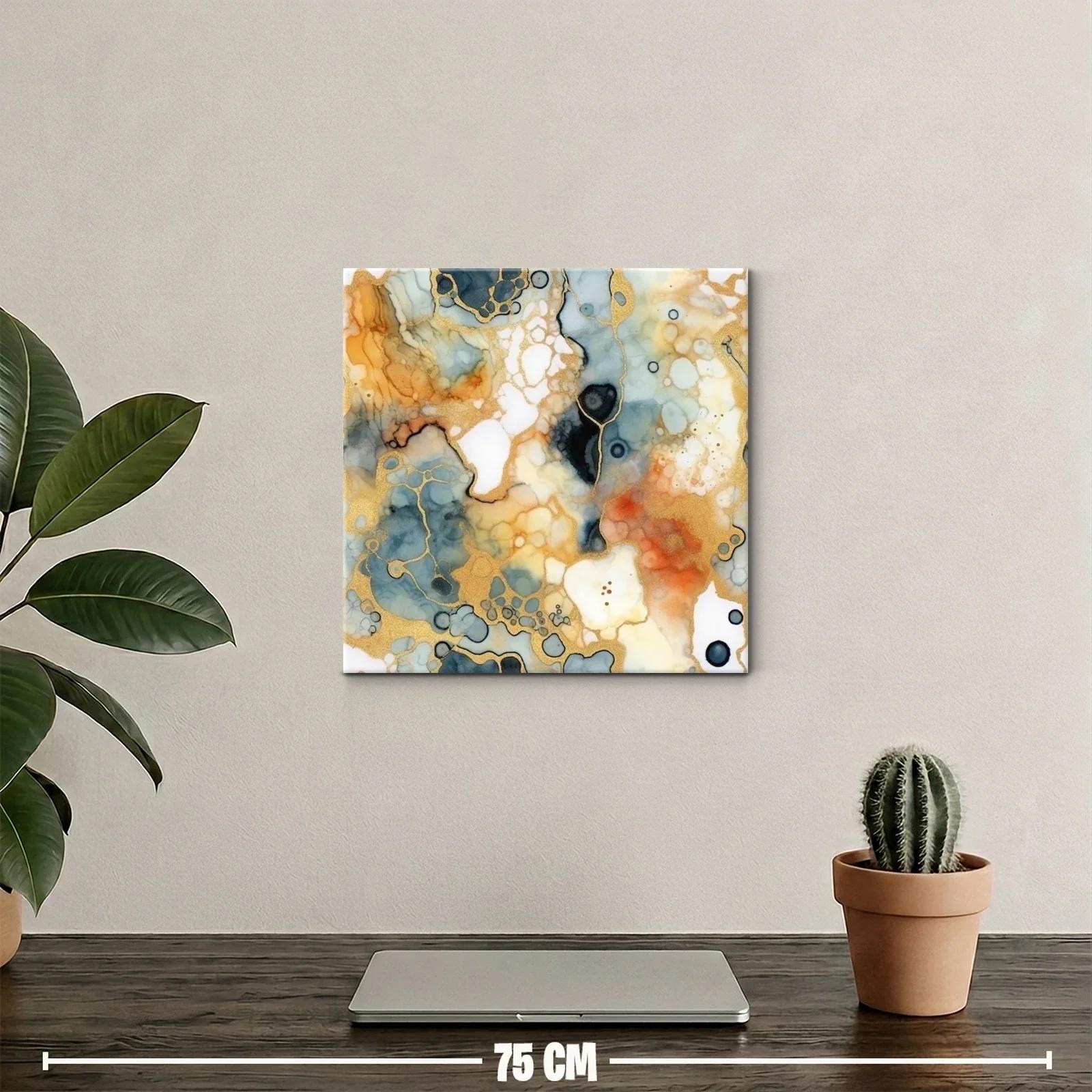 Cuadro abstracto con tonos dorados y azules intensos — miniatura 2