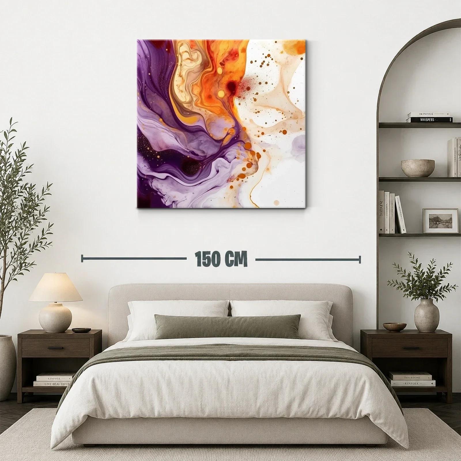 Cuadro abstracto con tonos cálidos y lilas vibrantes — miniatura 3