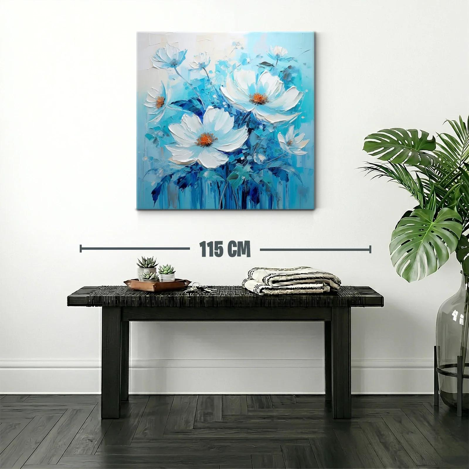 Cuadro floral con vibrantes tonos azules y blancos — miniatura 2