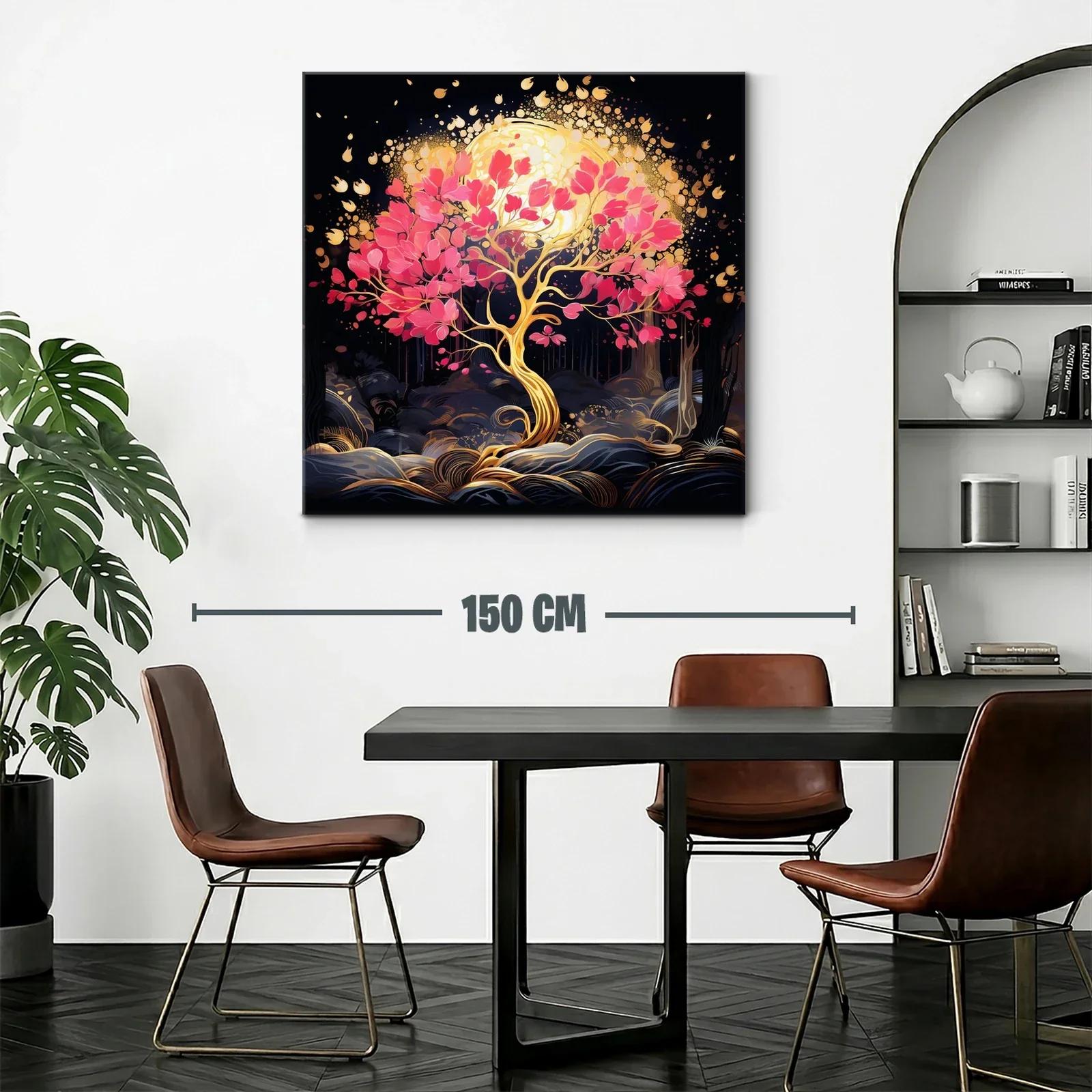 Árbol dorado con hojas rosas y luz resplandeciente — miniatura 2