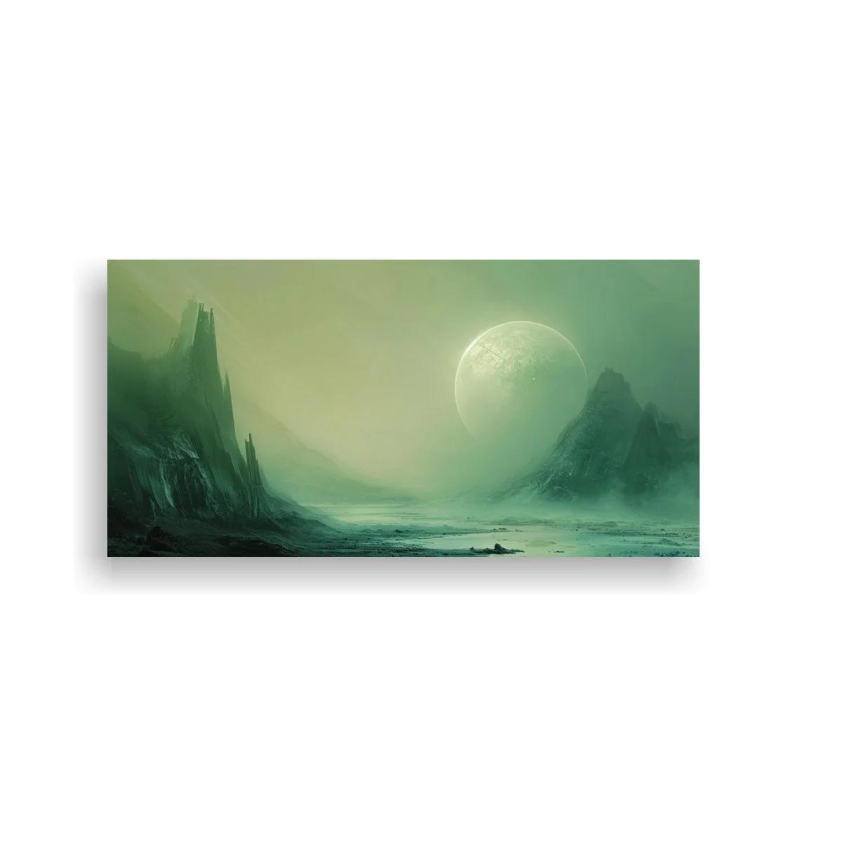 Cuadro paisaje fantástico con luna y montañas oscuras