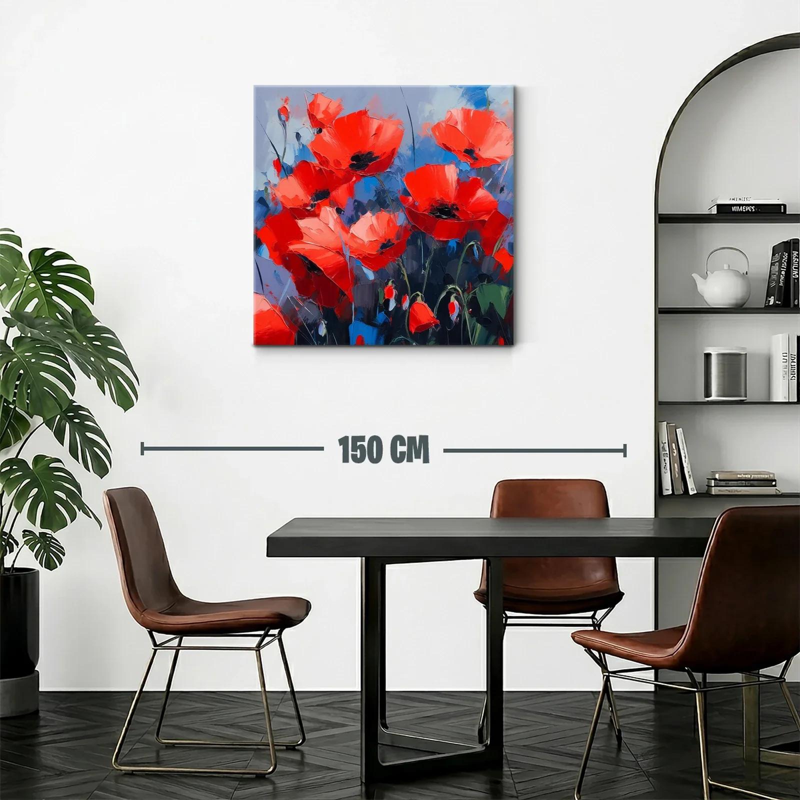 Cuadro vibrante con amapolas rojas sobre fondo azul — miniatura 2