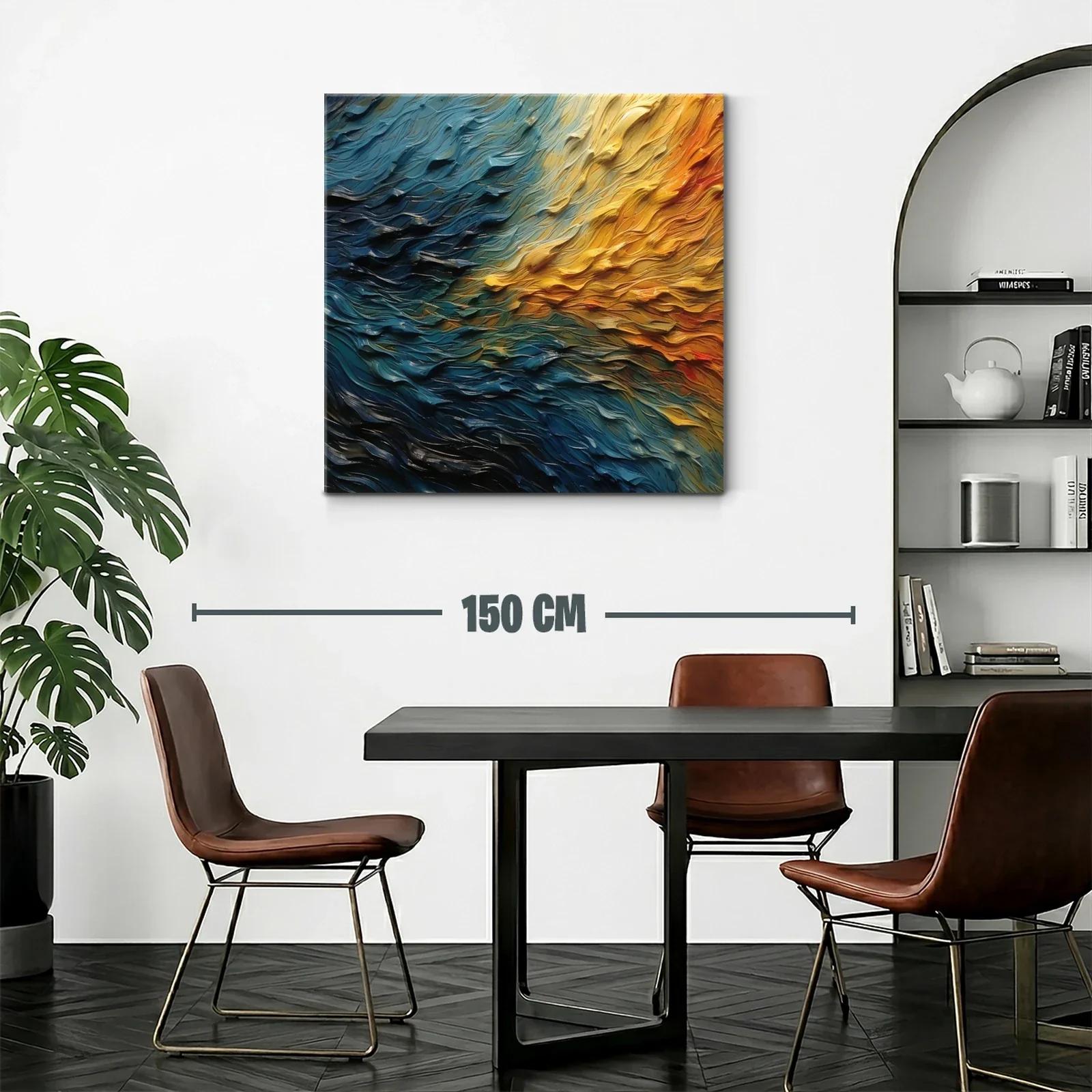 Cuadro abstracto con textura ondulada en tonos cálidos y fríos — miniatura 2
