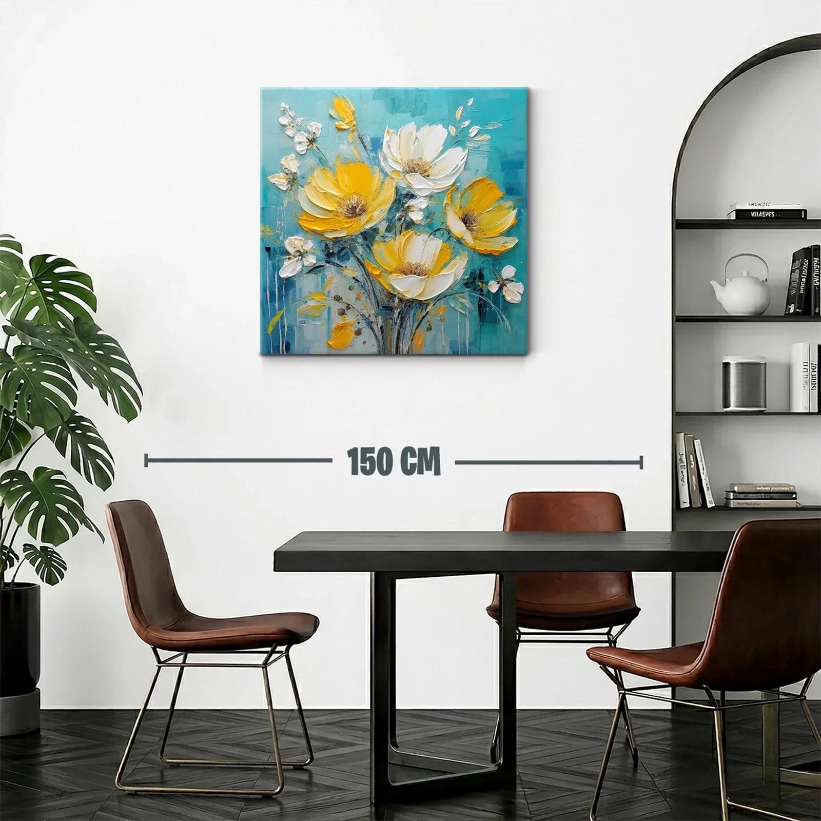 Ramo vibrante de flores amarillas y blancas sobre fondo azul — miniatura 2