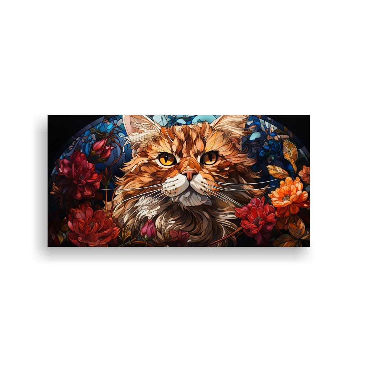 Cuadro gato naranja de pelo largo rodeado de flores — imagen principal