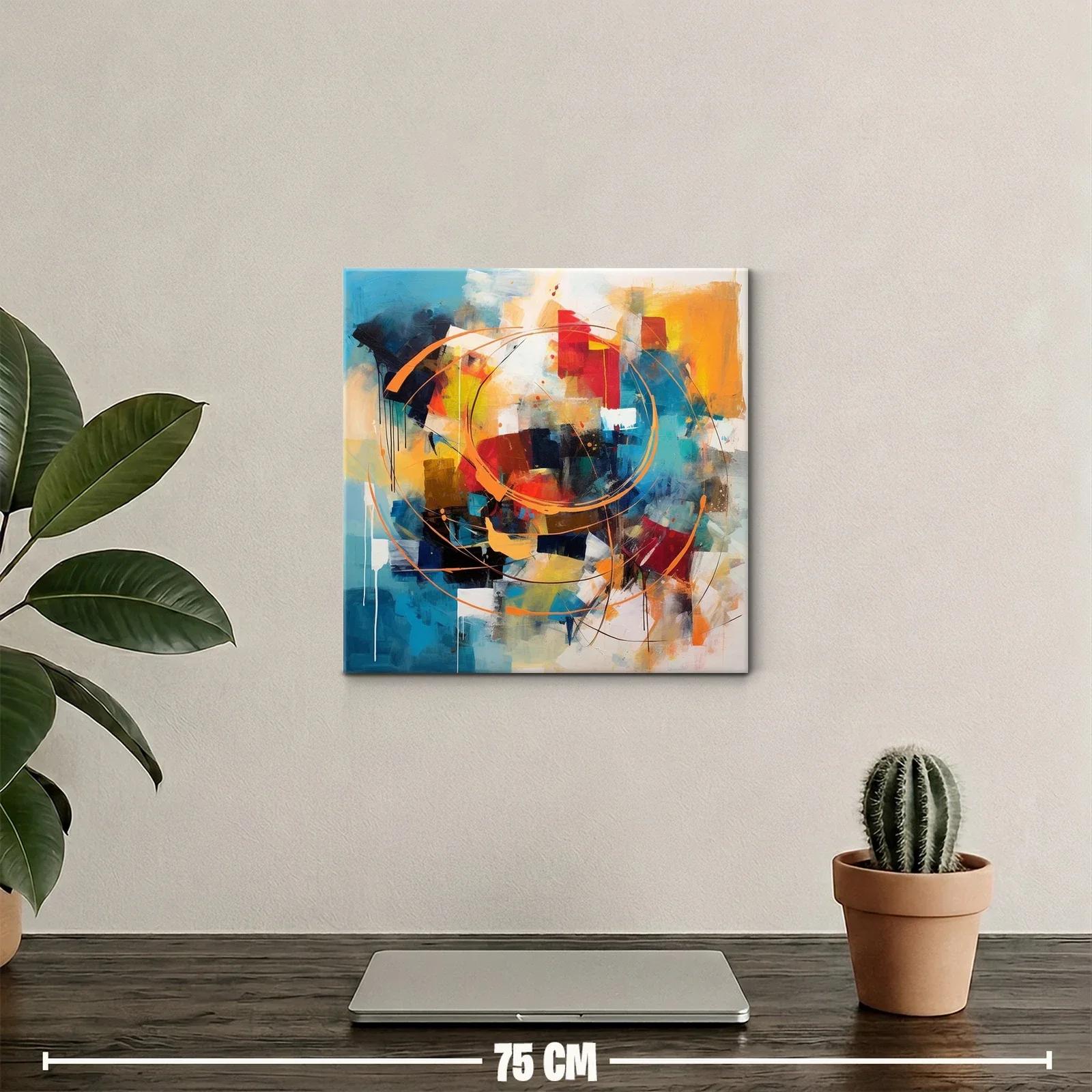 Cuadro abstracto con vibrantes círculos y formas geométricas — miniatura 2
