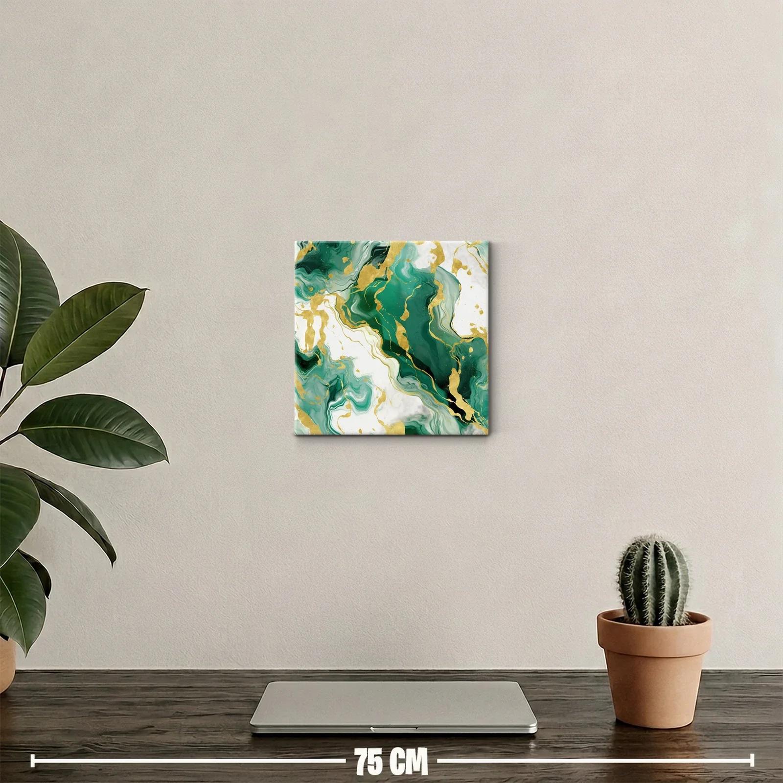 Cuadro abstracto con tonos verdes y dorados elegantes — miniatura 2
