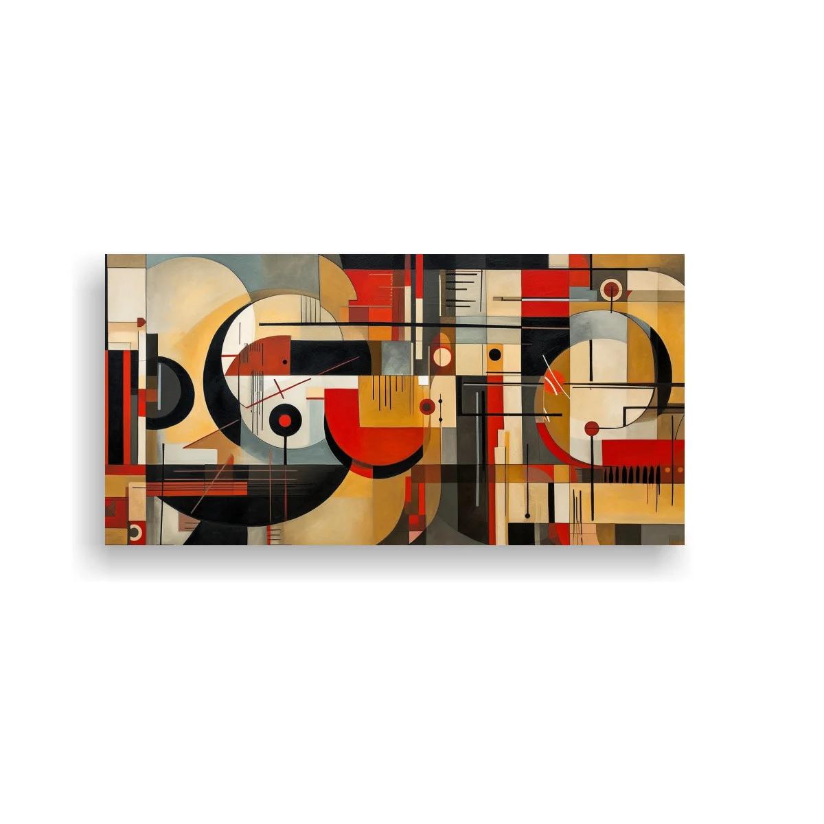 Cuadro abstracción geométrica con arcos negros y bloques rojos — imagen principal