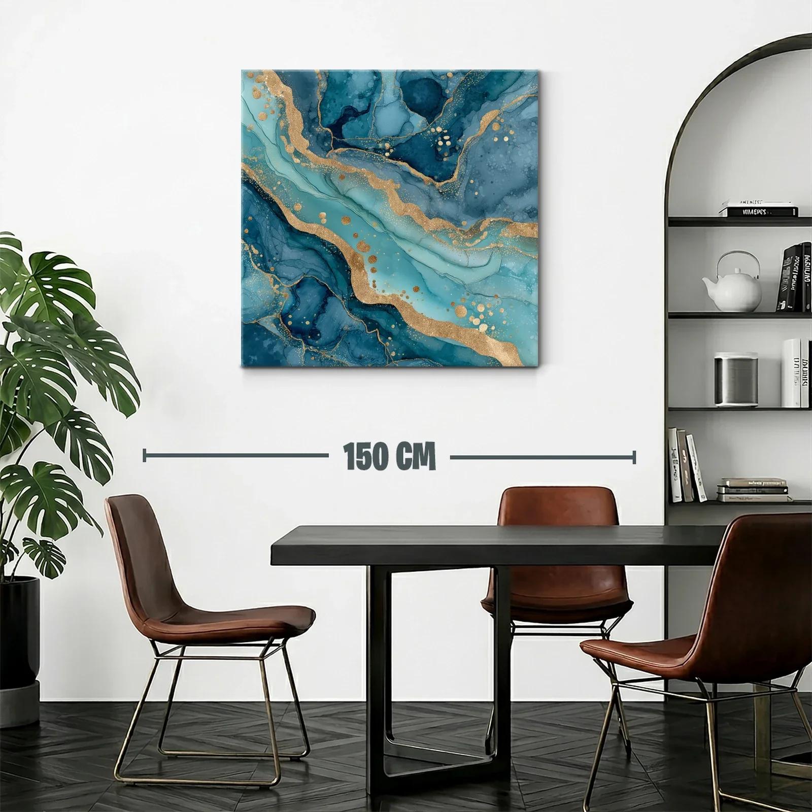 Cuadro abstracto con tonos azules y detalles dorados brillantes — miniatura 2