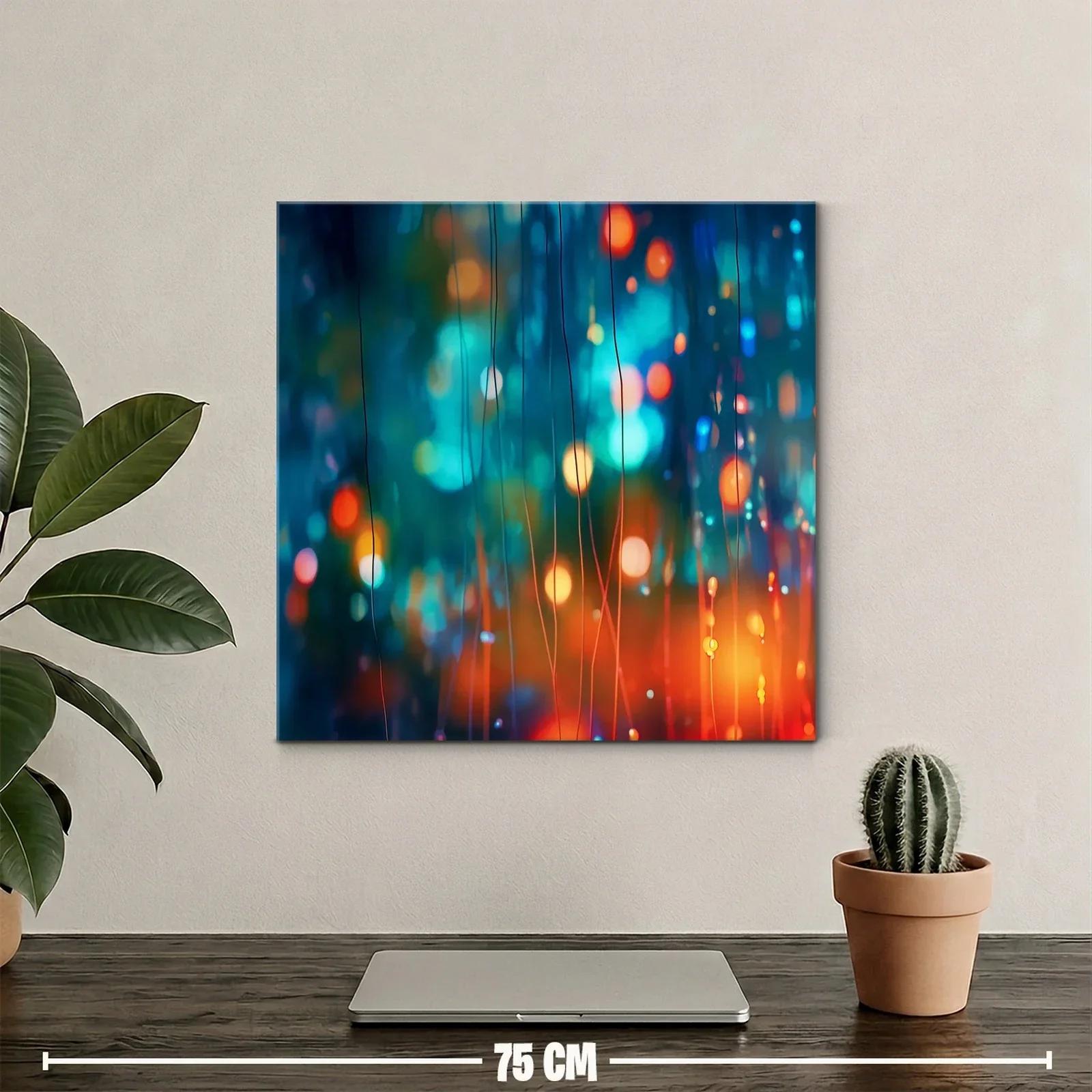 Cuadro abstracto con luces en tonos azul y naranja vibrante — miniatura 2