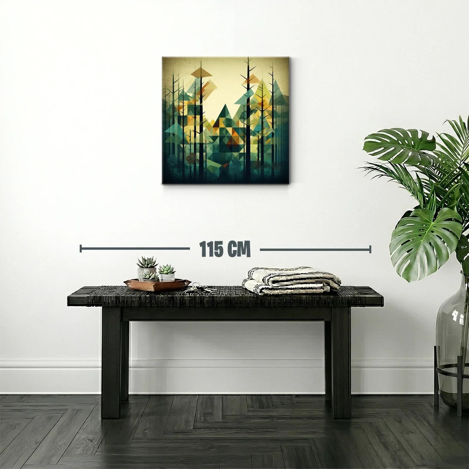 Bosque abstracto con triángulos en tonos verdes y ocres — miniatura 2