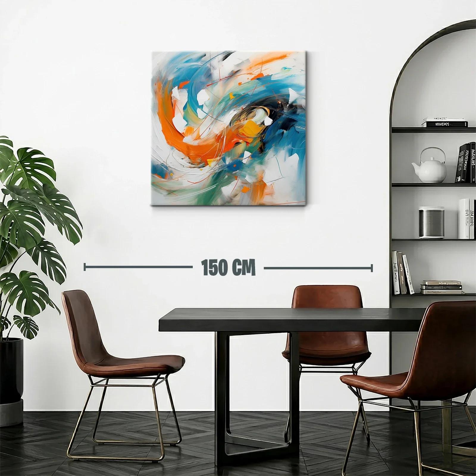 Cuadro abstracto con dinámicos tonos naranjas y azules — miniatura 2