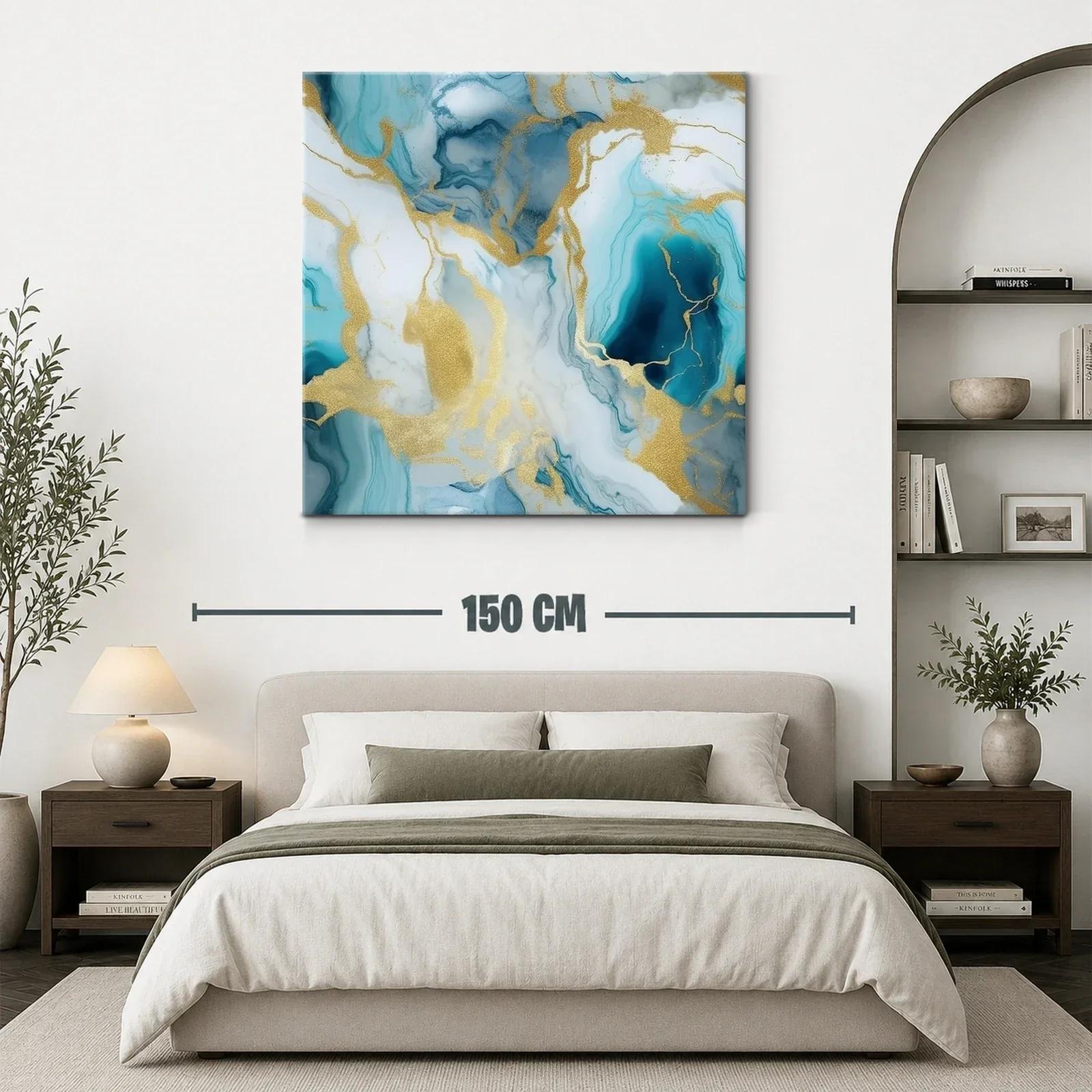 Cuadro abstracto con tonos azul y dorado elegante — miniatura 3