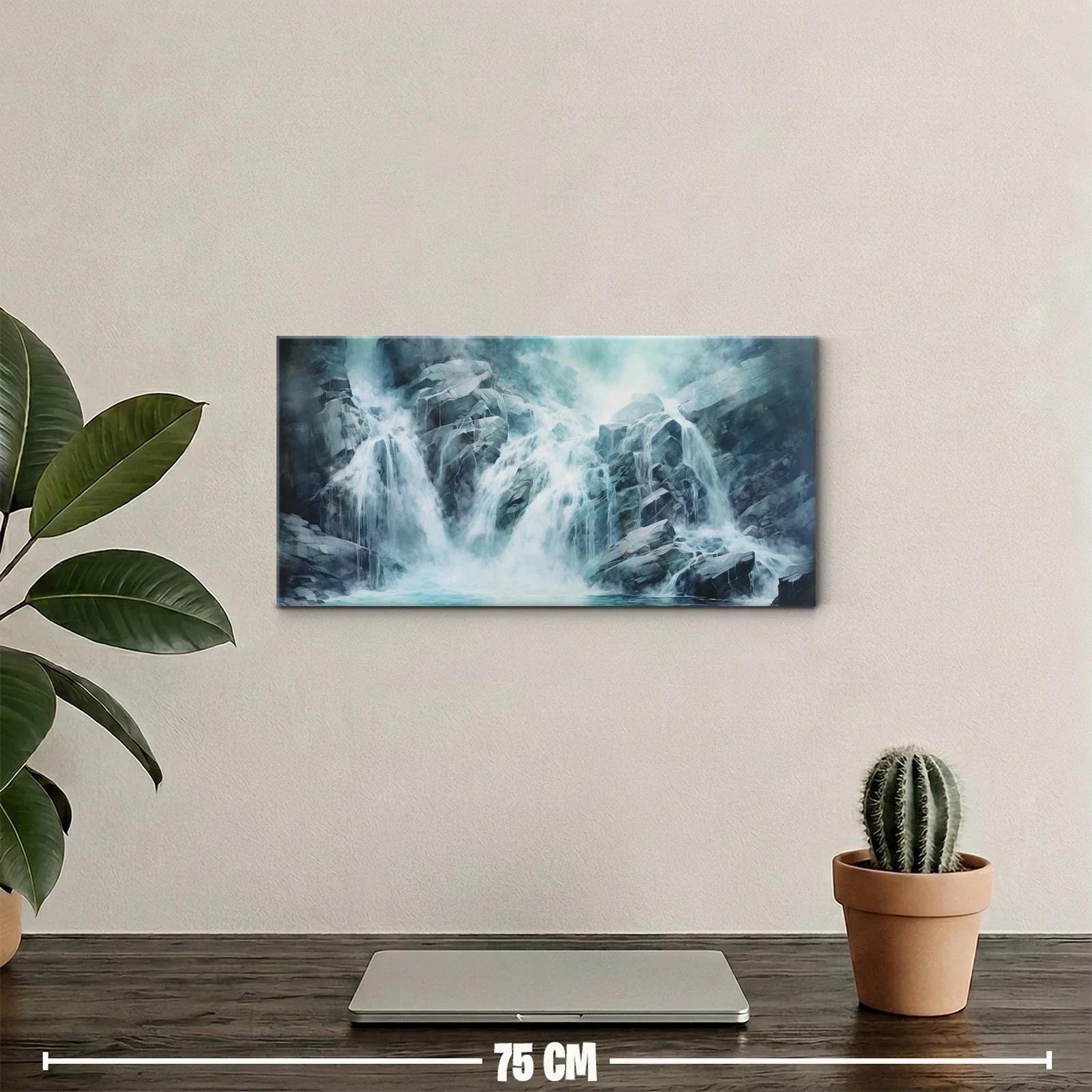 Cuadro cascada entre rocas con bruma azulada — miniatura 2