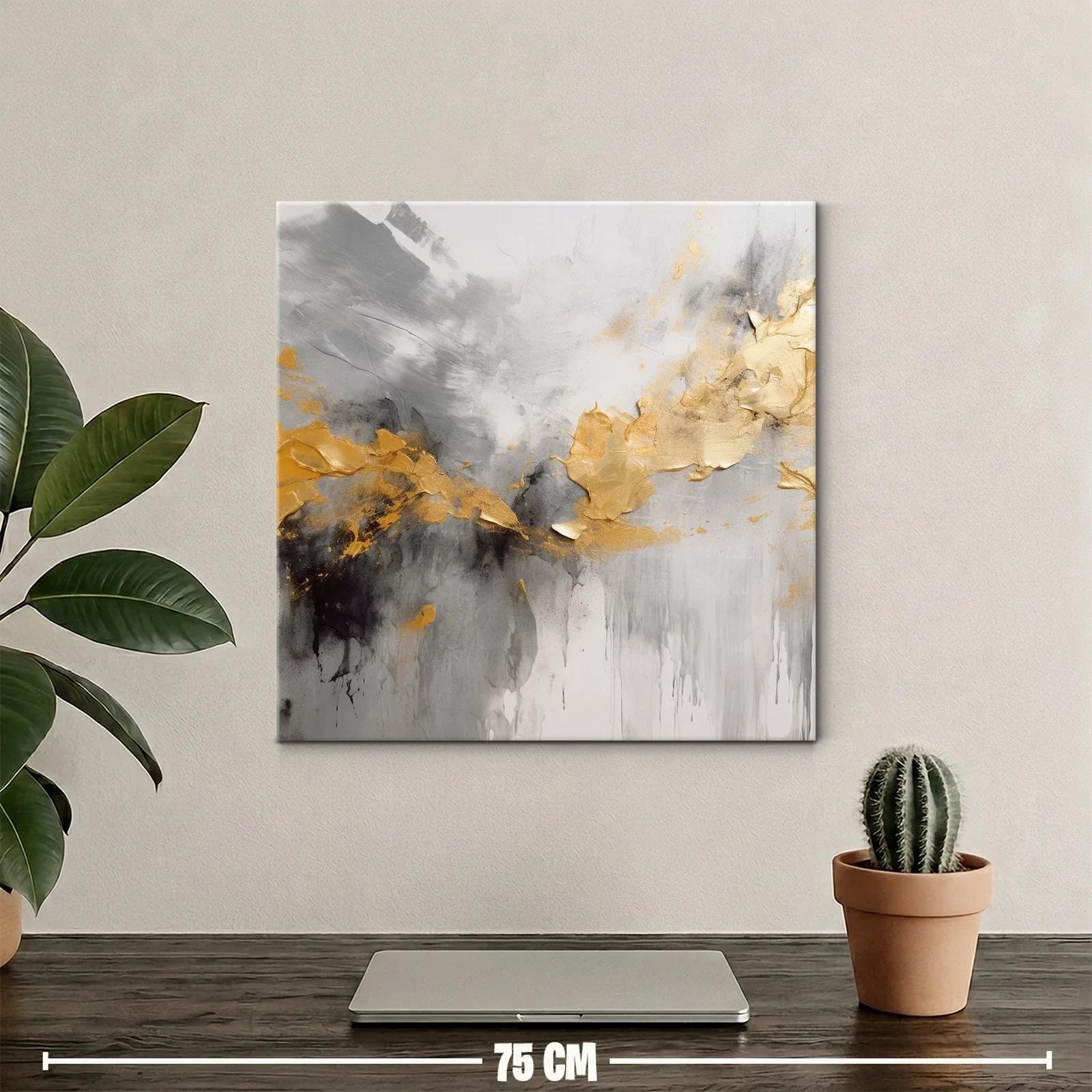 Cuadro abstracto con tonos dorados y grises elegantes — miniatura 2