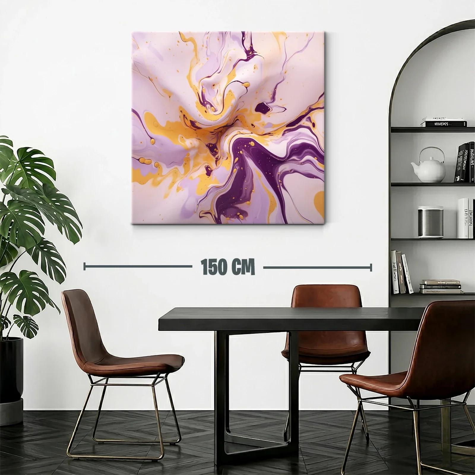 Cuadro abstracto en tonos lila y dorado vibrante — miniatura 2