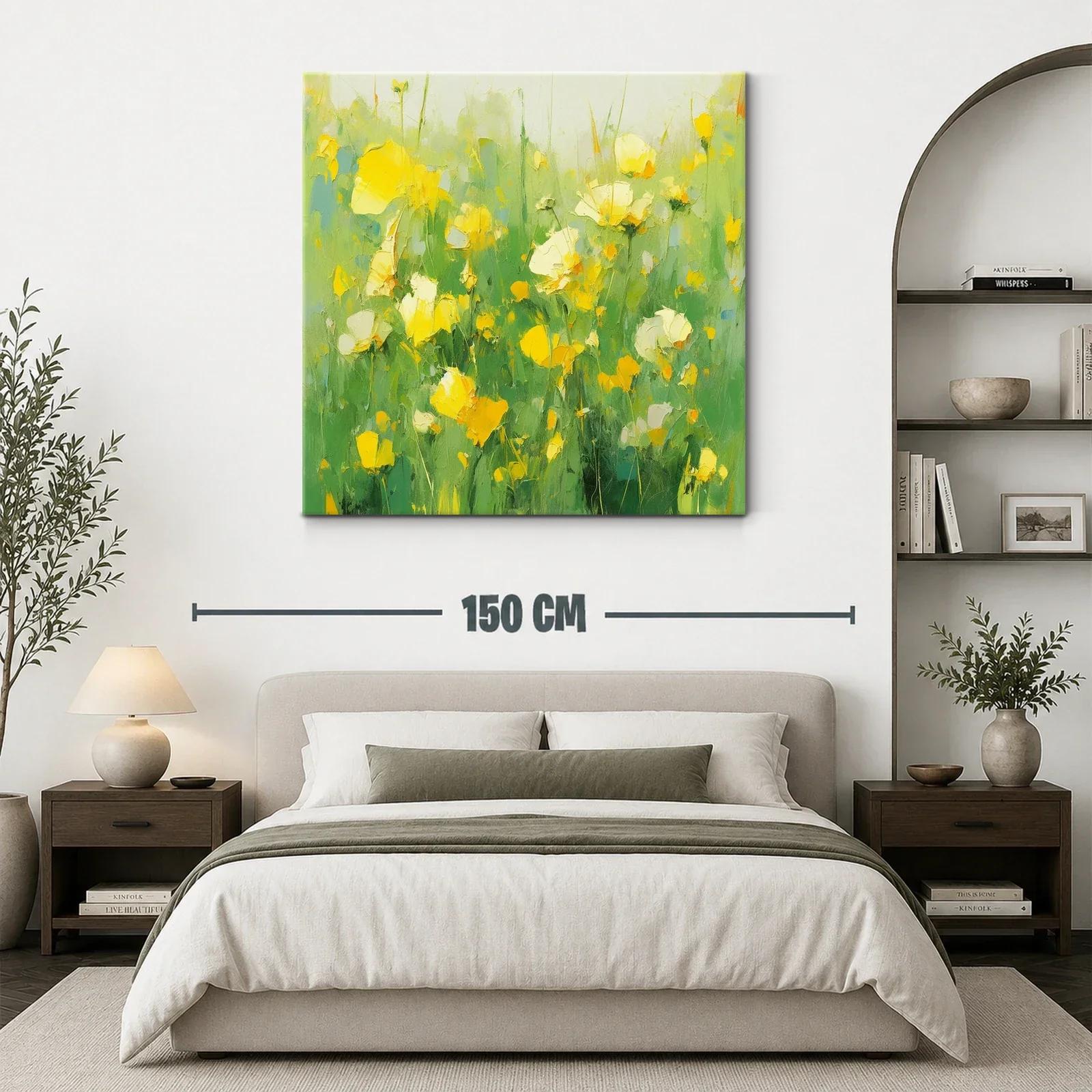 Cuadro con flores amarillas en campo verde vibrante — miniatura 3
