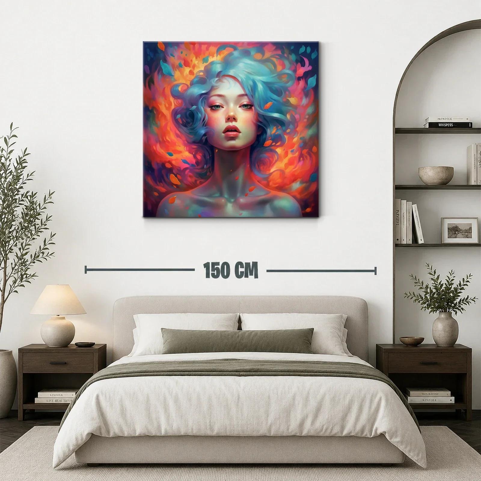 Retrato femenino con cabello azul y llamas vibrantes — miniatura 3