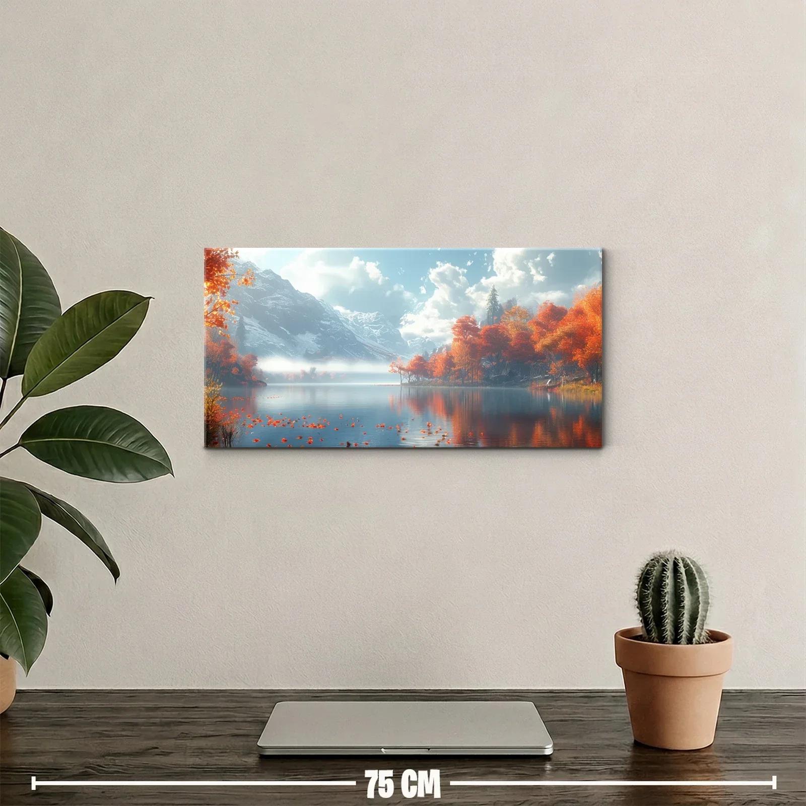 Cuadro lago de montaña en otoño con reflejos y hojas rojizas — miniatura 2