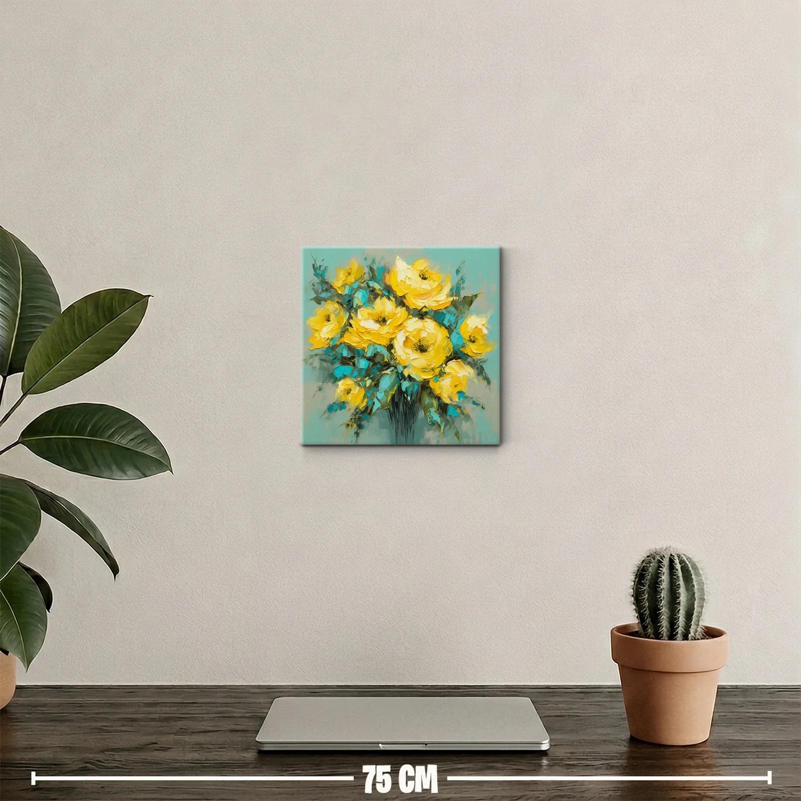 Ramo vibrante de flores amarillas y hojas turquesa — miniatura 2