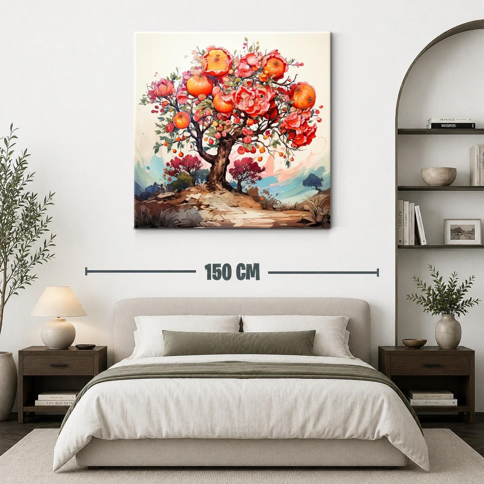 Árbol vibrante con flores y frutos en tonos cálidos — miniatura 3