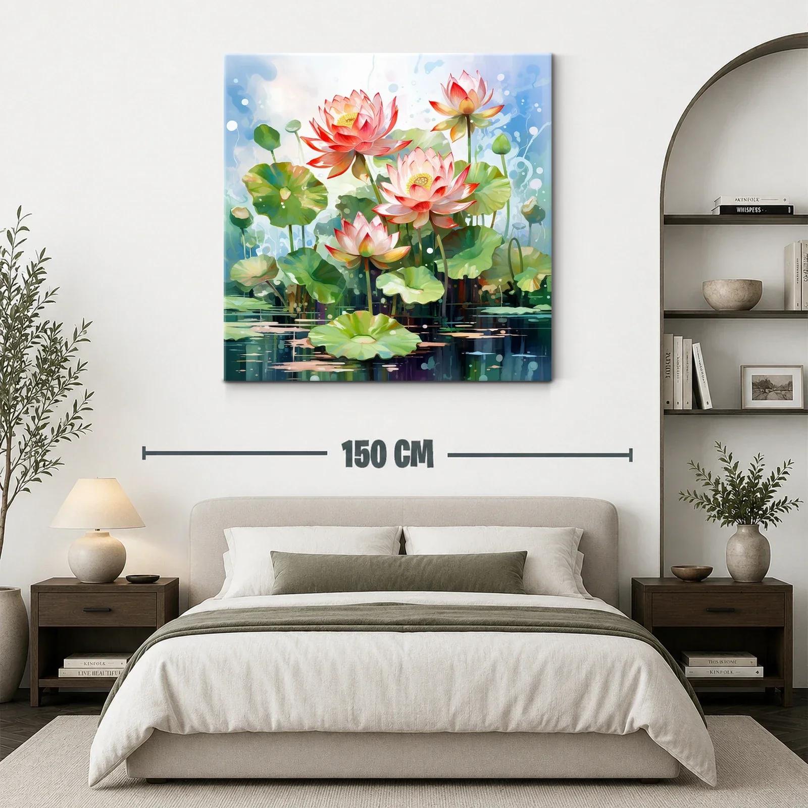 Cuadro Lotus en agua con tonos suaves y vibrantes — miniatura 3