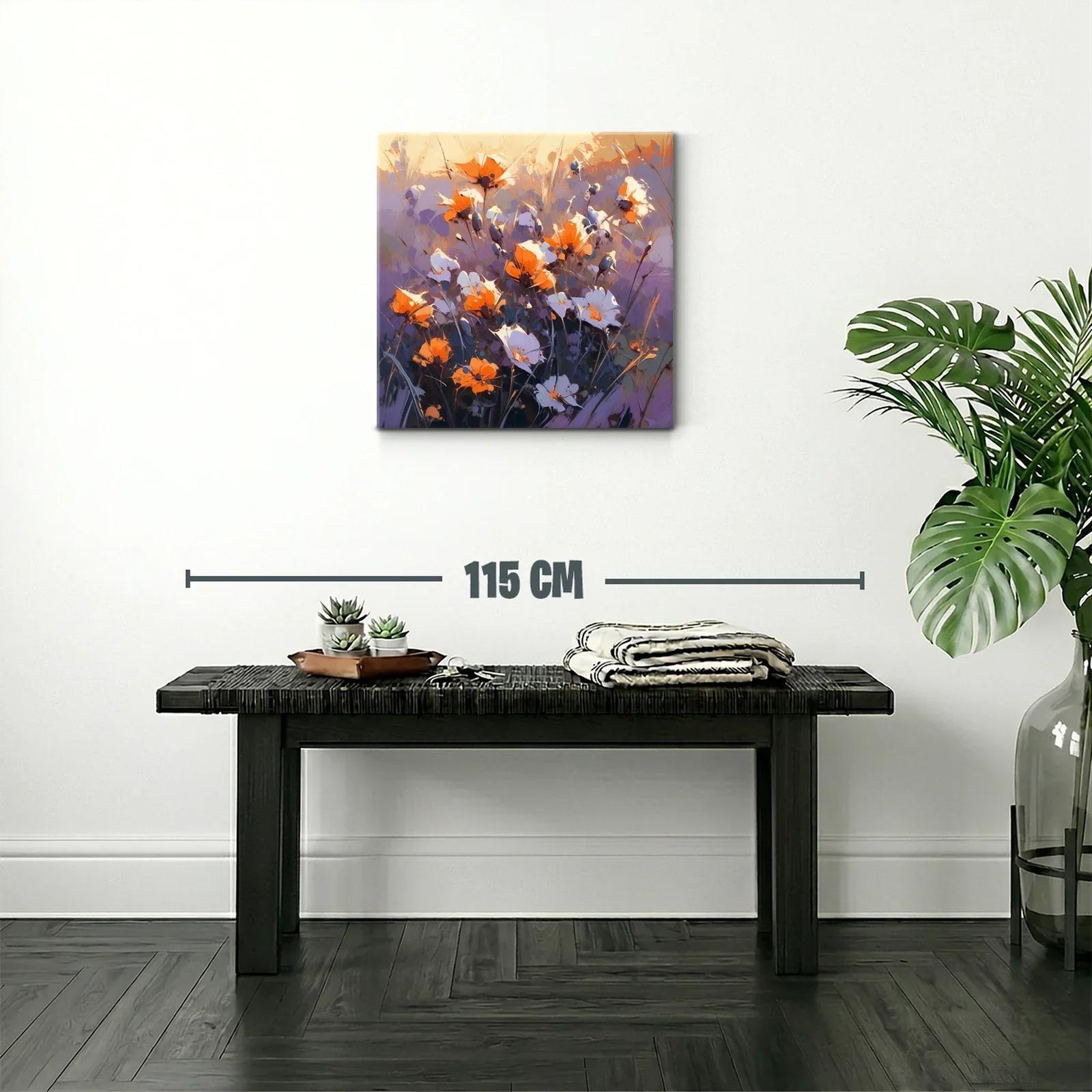 Cuadro floral con vibrante contraste de naranja y violeta — miniatura 2
