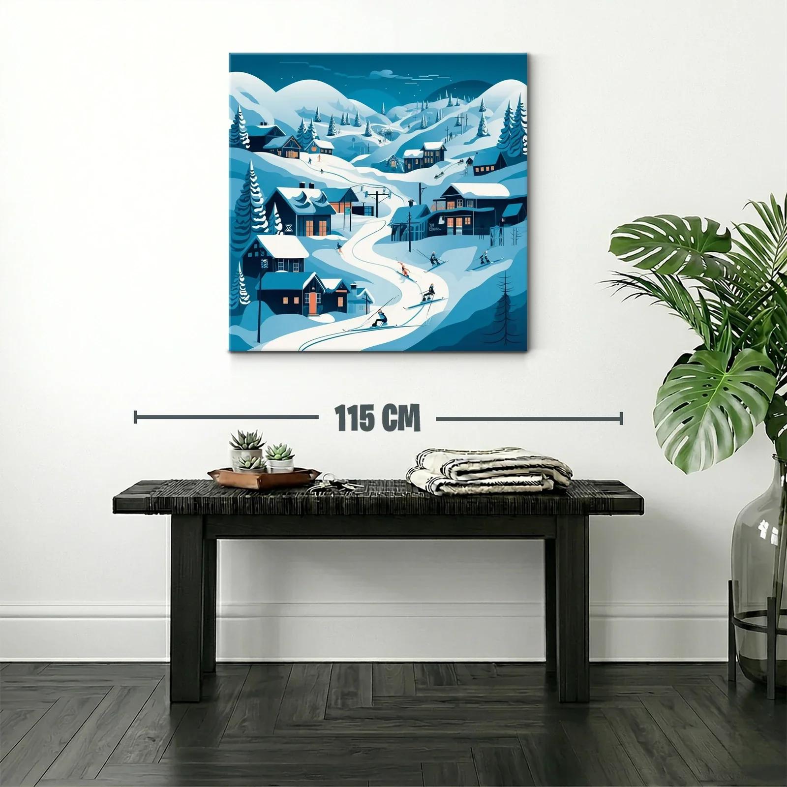 Paisaje invernal con esquiadores en montaña nevada — miniatura 2