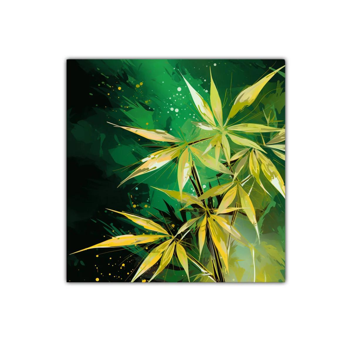 Cuadro decorativo con hojas tropicales verdes y amarillas — miniatura 1