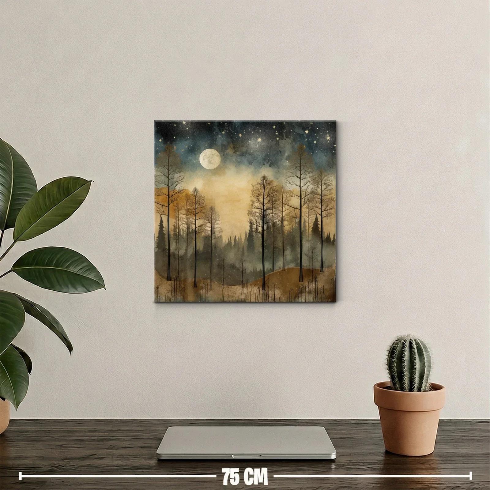 Bosque al claro de luna con cielo estrellado y neblina — miniatura 2