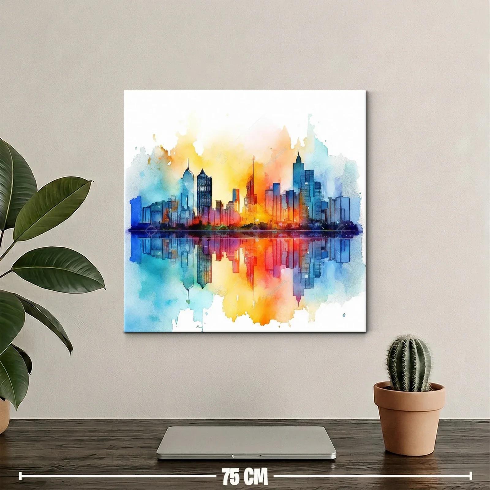 Ciudad vibrante con reflejos en tonos cálidos y fríos — miniatura 2