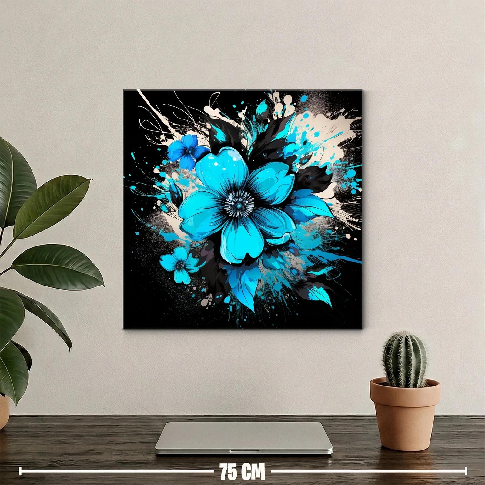 Floral azul vibrante con fondo oscuro y contrastes intensos — miniatura 2