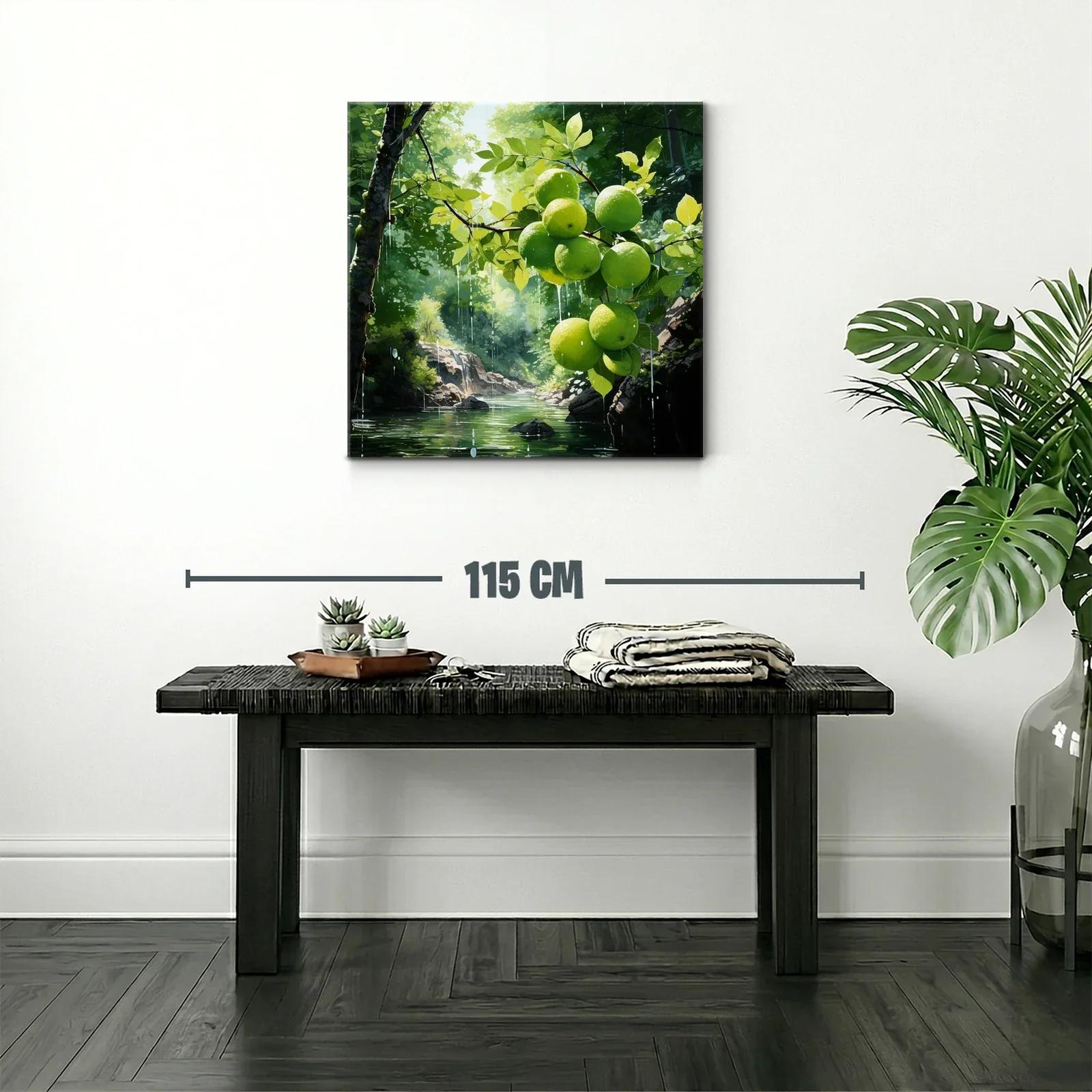 Cuadro naturaleza con manzanas verdes en paisaje luminoso — miniatura 2