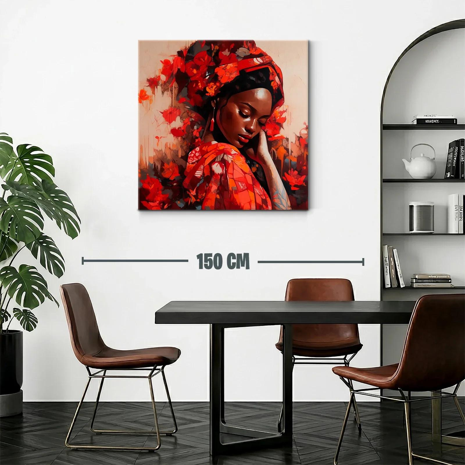 Retrato femenino rodeado de flores en tonos rojos vibrantes — miniatura 2