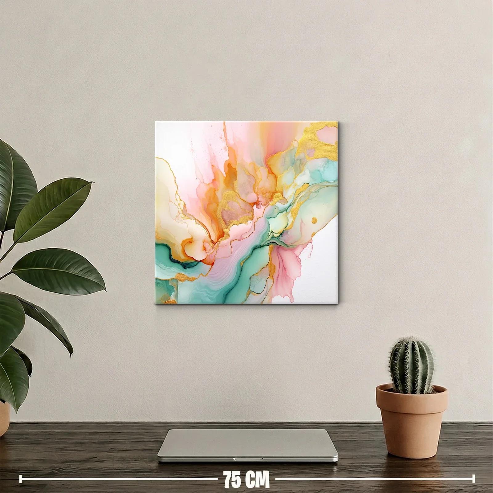 Cuadro Abstracto con Tonos Dorados y Pasteles Suaves — miniatura 2