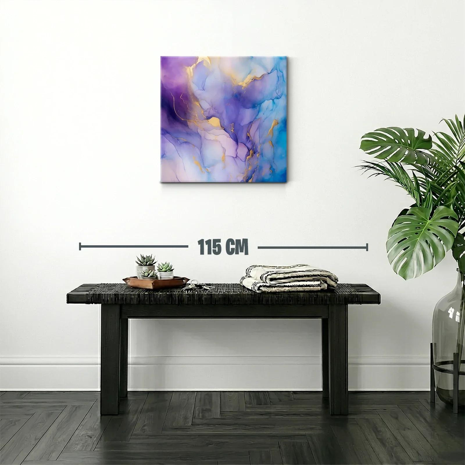 Cuadro abstracto en tonos azul, violeta y dorado elegante — miniatura 2