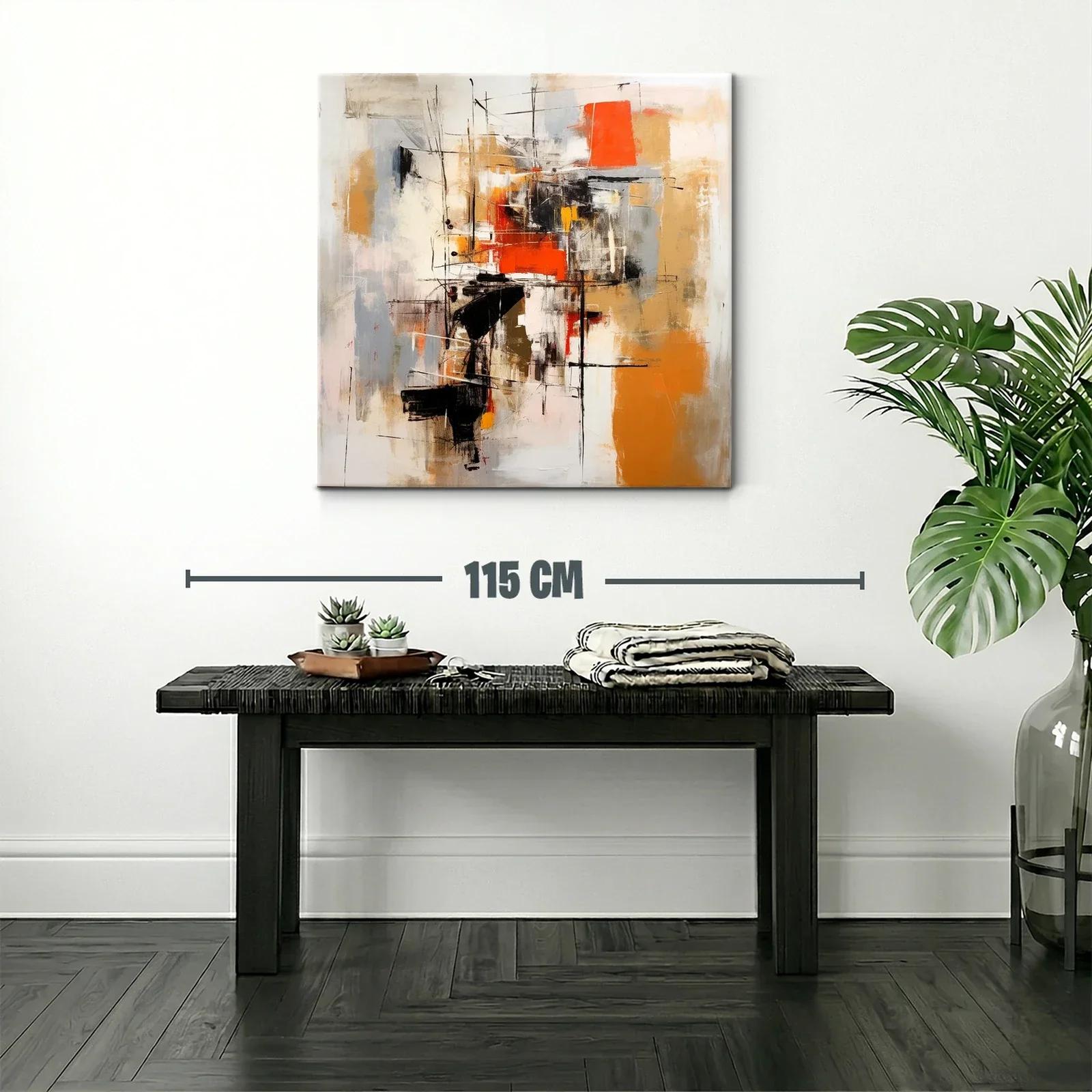 Cuadro abstracto con tonos cálidos y líneas dinámicas — miniatura 2