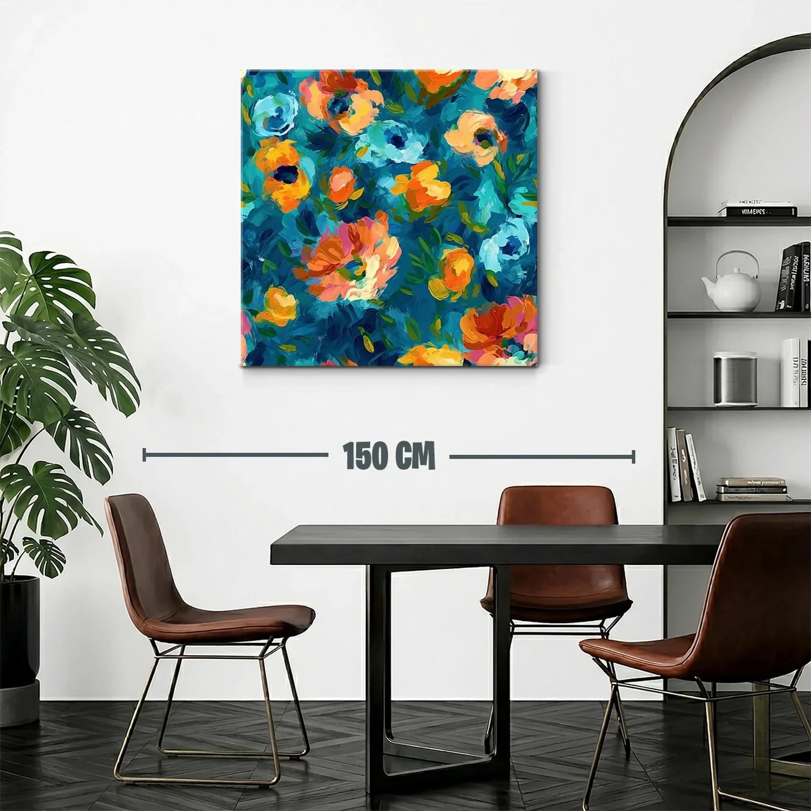 Cuadro floral vibrante con tonos azules y naranjas — miniatura 2