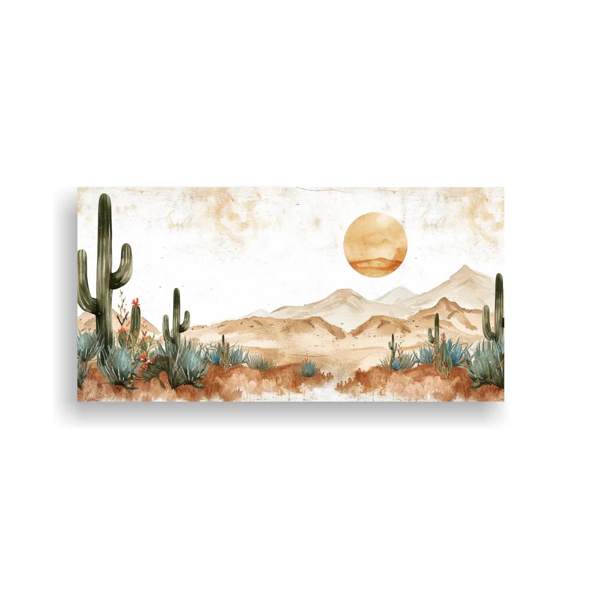 Cuadro paisaje desértico con cactus y sol circular — imagen principal