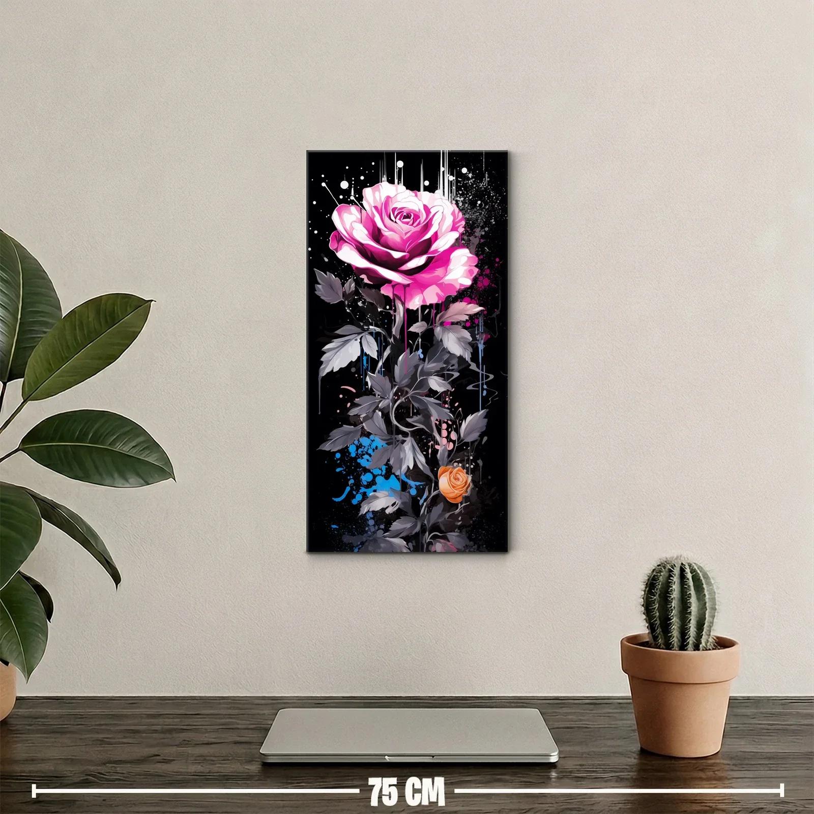 Cuadro rosa rosada con capullo naranja y salpicaduras — miniatura 2